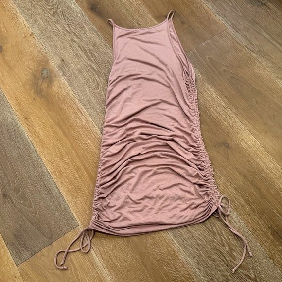 Black Pink Dresses & Skirts - Black Pink Gathered Midi Dress With Drawstrings At Sides Large